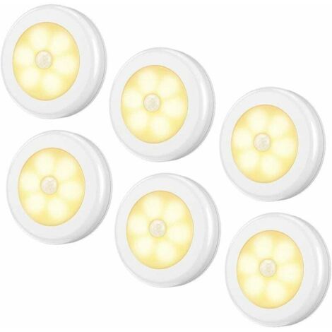 6-teiliges Set verbesserter Bewegungsmelder-Leuchten, batteriebetriebene, kabellose LED-Nachtlichter, überall anbringbare Schrankleuchten, Treppenhausleuchten, warmweiß (1/5)