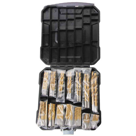 99-teiliges Set titanbeschichteter Spiralbohrer in Kunststoffbox, Lochöffner für Holzbearbeitung, Stahlplatten-Bohrer-Set (1/5)