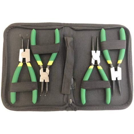 Sicherungsringzange, 4-teilige Sicherungsringzange, 125-mm-Sicherungsringzange, rutschfeste Griffe, Ringzange, Werkzeugset, gerade abgewinkelte Sicherungsringzange, außen/innen (1/5)