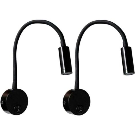 Set mit 2 schwarzen Aluminium-Nachttischlampen, warmweißes Licht, augenschonende LED-Wandleselampe (3 W) mit Schalter