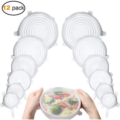 Silikon-Aufbewahrungsdeckel für Schüsseln, wiederverwendbare, transparente Deckel, mikrowellengeeignet, 6er-Pack (1/5)