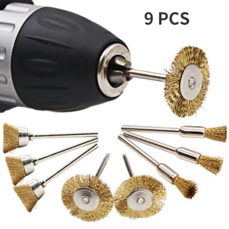 Messingbürste, Stahldraht, Schleifscheiben, Bürsten, Bohrmaschine, Rotationswerkzeuge, Polieren, Dremel Rotationswerkzeuge, Bürstenset, 9-teilig (1/5)