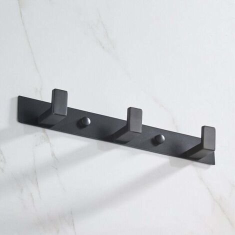 Wandgarderobe, Handtuchhaken, 3 Haken, Badezimmer-Accessoire-Set, Wandmontage, Edelstahl 304, Mattschwarz (1/5)