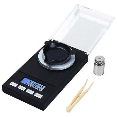 0,001 g Tragbare elektronische Digitalwaage, Mini-Präzisionswaage, professionelle Taschenwaage, Milligramm, 50 g Kalibriergewicht, Pinzette (1/5)