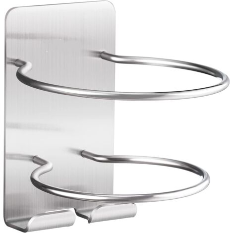 Selbstklebender, wandmontierter Haartrocknerhalter, Haartrockner-Aufbewahrungsgestell aus Edelstahl SUS 304, silber (1/4)