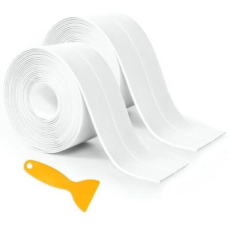 2 Rollen weißes Silikon-Dichtungsband für Badezimmer, selbstklebendes Anti-Schimmel- und Anti-Auslauf-Band, geeignet für viele Anwendungen in Küche oder Bad (320 x 3,8 cm)