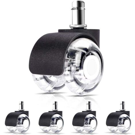 CLP Set 5 Rotelle Per Sedia Ufficio In Gomma – Perno 11x22 Mm, Silenziose, Antigraffio Per Pavimenti Duri, Portata 295 Kg, Nero