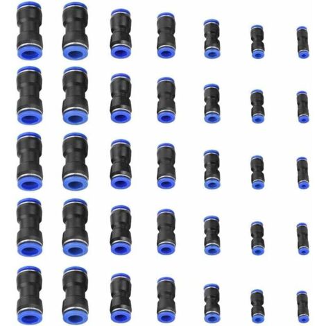 Connettore pneumatico, 35 pezzi connettori pneumatici rapidi dritti in plastica blu raccordi pneumatici per tubi con connettore rapido OD 4/6/8/10/12/14/16 mm