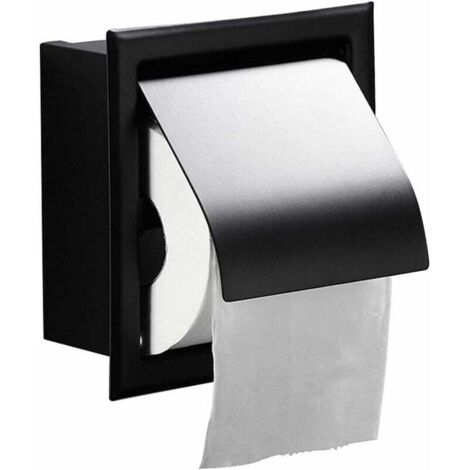 Porta Carta Igienica Da Incasso In Acciaio Inox Nero Opaco - Grande Capacità Per Bagno O Camper, 63x17x14 Cm