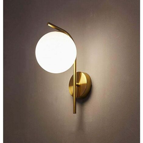 Lampada da parete moderna e creativa con paralume in vetro sferico, applique da parete E27 con finitura oro, lampada da parete di personalità per camera da letto, soggiorno, corridoio, arte murale
