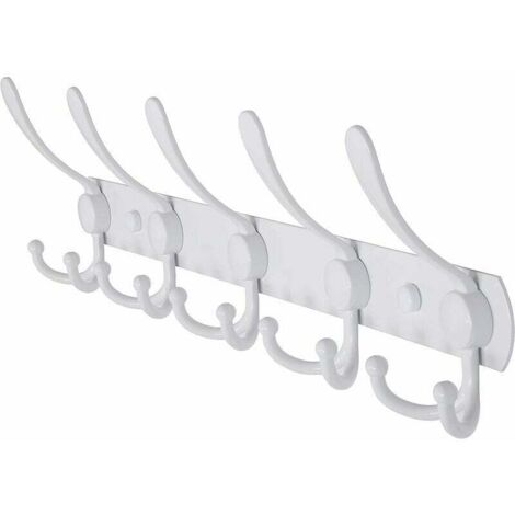 Appendiabiti da parete - 5 ganci, robusto, acciaio inossidabile, attaccapanni in metallo per cappotti, cappelli, asciugamani, borse, vestiti, ingresso del bagno, bianco (1/5)