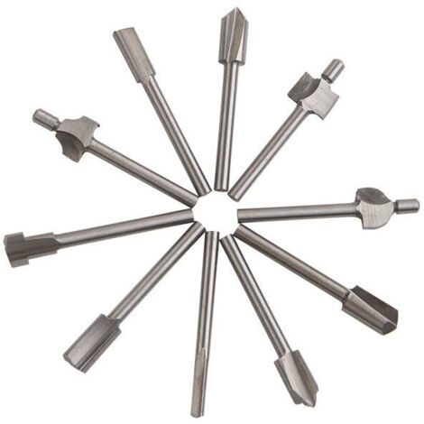Punte per fresatrice, 10 pezzi, lame HSS da 3 mm (1/8") per lavorazione del legno, kit di accessori per fresatrici, utensili rotanti multifunzione. (1/4)