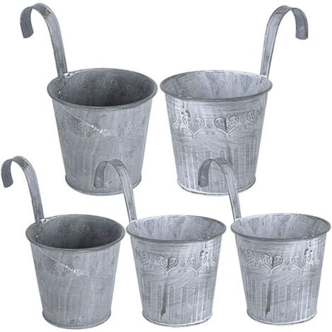vasi da fiori in ferro da appendere con ganci e manici, secchi per piante per interni ed esterni, decorazione per la casa, balcone, giardino, griglia (1/5)