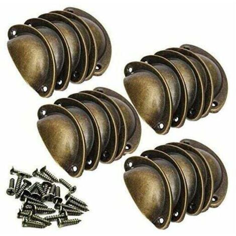 20 maniglie a conchiglia vintage per cassetti, armadi, porte, mobili da cucina, pomelli per armadietti in ferro con viti, 82 mm - Ottone anticato (1/4)