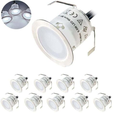 Confezione da 10 faretti LED da incasso per esterni, IP67 impermeabili, luce bianca calda 3000K, lampada da terra da 32 mm, 0,6 W, DC12 V, per vialetti, terrazze, aree verdi, piscine, scale [Classe en (1/5)