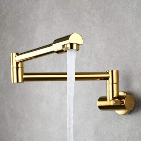 Miscelatore da cucina pieghevole, rubinetto a parete, miscelatore per lavello da cucina con beccuccio multifunzionale per acqua fredda, rubinetto da cucina girevole a 360° - Oro (1/5)