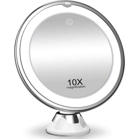 Specchio per il trucco con ingrandimento 10X e luci, illuminazione a 3 colori, interruttore intelligente, rotazione a 360 gradi, potente ventosa, portatile, ideale per tavolo, camera da letto e viaggi
