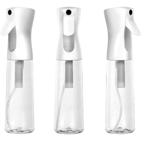 Flacone spray continuo per acqua, vaporizzatore per capelli, bianco, 355 ml, confezione da 3, plastica trasparente extra sottile, senza solventi e senza BPA. (1/5)