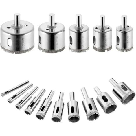 Set di 15 punte diamantate per trapano, seghe a tazza per acciaio al carbonio, per forare vetro, ceramica, porcellana, piastrelle, marmo, 6/8/10/12/14/16/18/20/22/25/28/30/35/40/50 mm (1/4)
