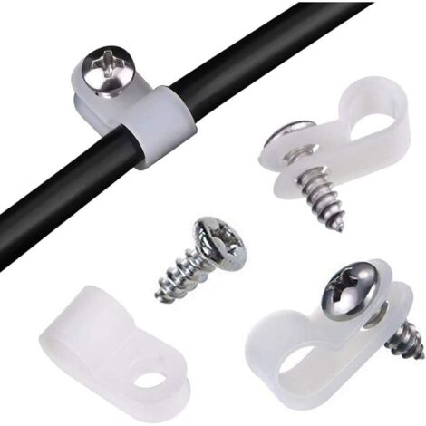 100 clip per cavi tipo R, clip di fissaggio per cavi in nylon, maniglia di montaggio elettrico per la gestione dei cavi, viti incluse - Organizzatore domestico (1/5)