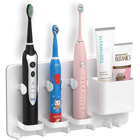 Porta spazzolino elettrico, organizer per dentifricio da parete, supporto multifunzionale autoadesivo per accessori da bagno e cucina (bianco) (1/5)