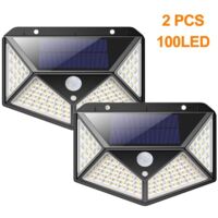 Confezione da 2 luci solari per esterni, 100 luci solari per esterni a LED super luminose, 800 lumen, luci da parete solari a 3 modalità, luci da giardino solari per esterni impermeabili