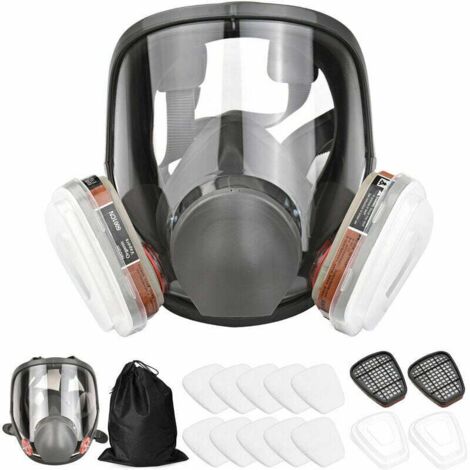 Máscara facial completa 16 en 1 de silicona, máscara facial completa + caja de filtro, filtro de algodón, juego de 7 piezas para prevenir el amoníaco