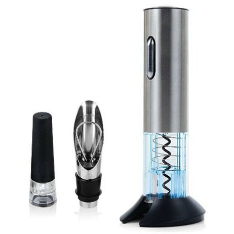 Sacacorchos eléctrico recargable de acero inoxidable con puerto de carga USB - Cortador de papel de aluminio pequeño, portátil - Abridor de botellas con tapón de vacío y pico vertedor