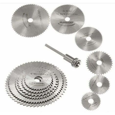 Nuevo 7 cuchillas rotativas HSS, circulares en madera de corte, discos de cuchillas para Dremel, mandril giratorio con varilla de extensión de 1/8 "(3,175mm)