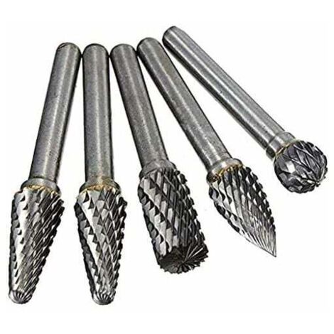 Fraises Diamant, 5 PCS 6 mm Queue Tête Tungstène Carbure Double Coupe Rotary Burr Set Pour Travail du Bois Gravure Die Grinder Carving Burr Bit Set (1/5)