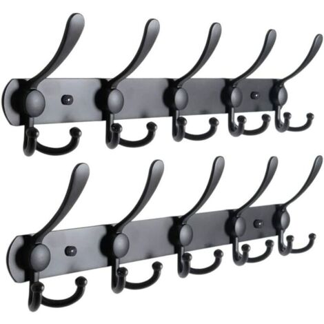 Perchero de pared Encozy, perchero de pared de acero inoxidable, perchero de pared, 15 ganchos, negro - 2 piezas negras.