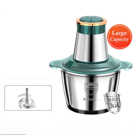 Picadora eléctrica de carne y verduras de acero inoxidable de 250 W y 2 L con función de subida/bajada, 2 velocidades y cuchillas dobles. Apta para carne, fruta, cacahuetes y frutos secos.