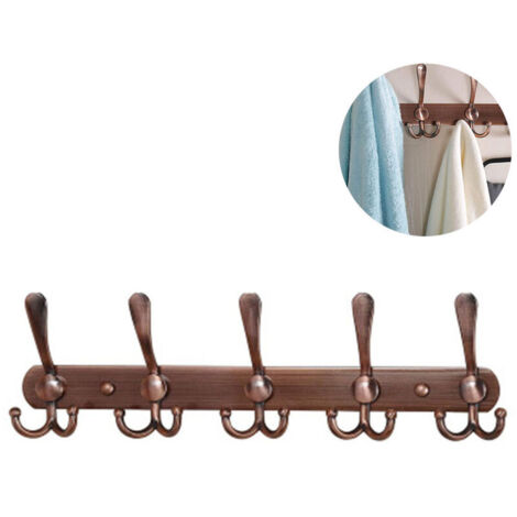 Perchero de pared antiguo rojo de 5 ganchos, 45 cm de grosor, sin necesidad de taladrar. Ideal para armarios, zapateros, cocina, aseo o baño.