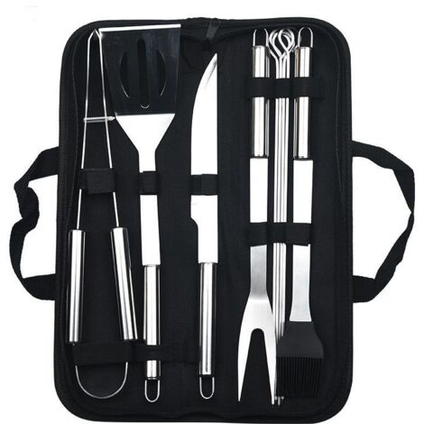 Juego de barbacoa de acero inoxidable, herramienta combinada para barbacoa, bolsa de 9 piezas con asa tubular pequeña. (1/4)