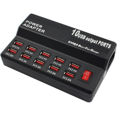 Cargador rápido USB multipuerto inteligente de diez puertos (negro) (1/5)