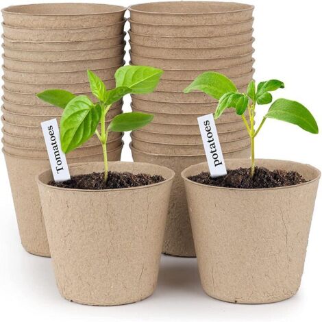 50 macetas biodegradables, macetas pequeñas de fibra, juego de macetas para jardinería, macetas para plántulas y compostables para germinación, libres de plástico y turba.