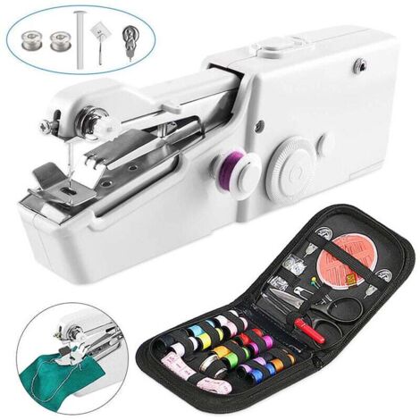 Mini macchina da cucire portatile, macchina da cucire portatile, strumento manuale per punto rapido per abbigliamento, tende, macchina da cucire elettrica portatile per indumenti domestici (bianco) (1/5)