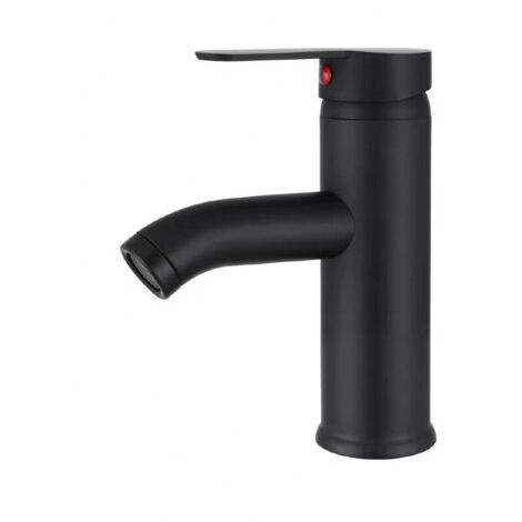 Grifo mezclador de lavabo de baño de cobre negro mate, grifo de agua fría y caliente, acabado mate, elegante diseño retro, grifo monomando de palanca, duradero (1 unidad) (1/4)