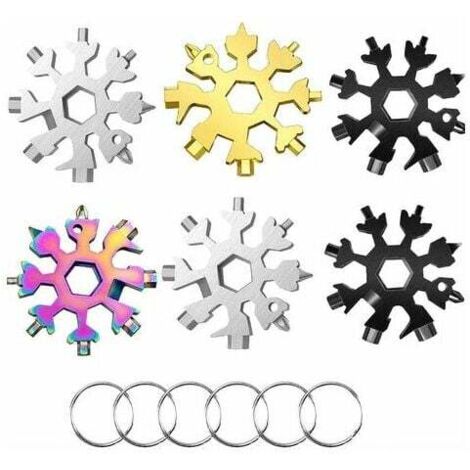 Set di 6 utensili a forma di fiocco di neve, utensile multiuso in acciaio inossidabile 18 in 1, chiave a forma di fiocco di neve in acciaio inossidabile, regalo per uomo, per viaggi e avventure quotid (1/5)
