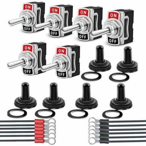 Set di 6 interruttori a bilanciere impermeabili, interruttori a leva per autoveicoli, interruttore a 2 pin a 2 posizioni ON-OFF CA 250 V 6 A con cavi precablati, interruttore a leva in metallo per bar (1/5)