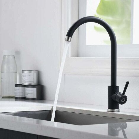 Rubinetto da cucina nero CECIPA, miscelatore da cucina girevole a 360° in acciaio inossidabile 304 e cartuccia in ceramica, disponibile con acqua calda e fredda (1/5)