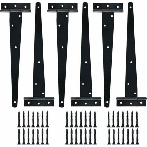 6 cerniere a T laccate argento da 12 pollici, cerniere a T per impieghi gravosi, cerniere per porte in legno, cerniere per porte in ferro battuto antiruggine con viti per porte da fienile (1/4)