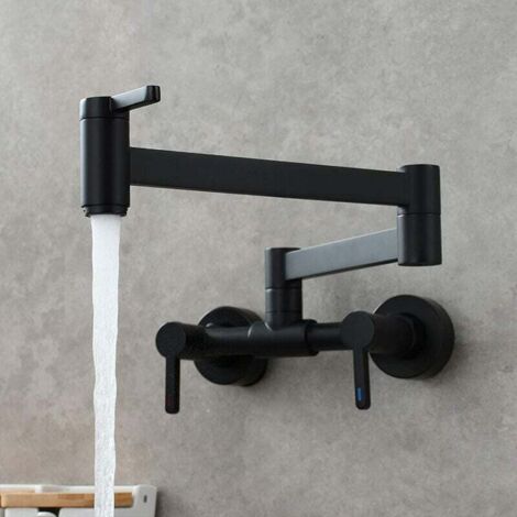 Rubinetto quadrato a tre vie per lavabo con acqua calda e fredda, miscelatore da cucina a parete, rubinetto da bagno, nero (1/5)