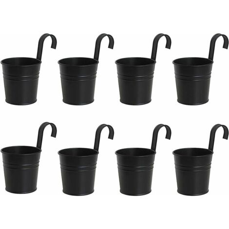 Juego de 8 macetas colgantes de hierro negro con gancho extraíble para uso interior o exterior. (1/5)