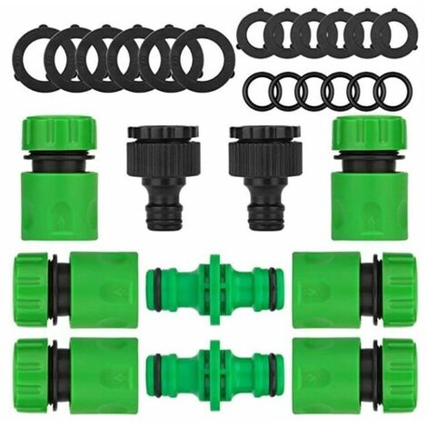 Juego de 10 conectores rápidos para manguera de jardín (6 conectores rápidos de 1/2 pulgada, 2 conectores dobles, 2 conectores para boquilla de grifo). (1/5)