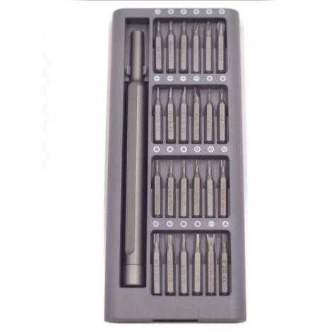 Juego de destornilladores grises 24 en 1 en caja para teléfonos móviles, herramienta de acabado de precisión S2, kit de telecomunicaciones 24 en 1 (1/4)