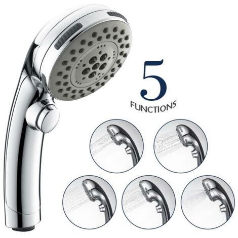 Ducha de mano de 5 chorros con cabezal de ducha y válvula de cierre de agua, cabezal de ducha cromado de alta presión ajustable de 1/2 pulgada. (1/5)