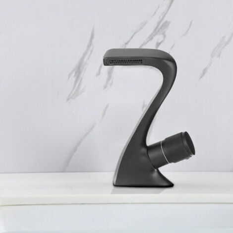 Grifo mezclador para lavabo de baño, grifo negro, monomando, grifo de lavabo de encimera, acabado cromado (1/5)