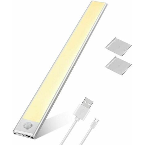 Lámpara LED recargable de 76 LED para debajo de los gabinetes con sensor de movimiento, funciona con batería USB, iluminación de cocina, sensor de tira magnética, luz blanca. (1/5)