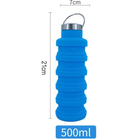 Vaso plegable portátil de silicona de grado alimenticio de 500 ml, botella de agua deportiva creativa, vaso de agua retráctil para descompresión al aire libre (azul portátil) (1/3)